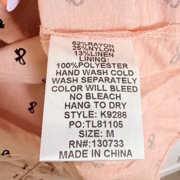 Umgee Pink Bow Print Ruffle Babydoll Mini Dress Linen Blend Medium Cottagecore - Picture 6 of 8